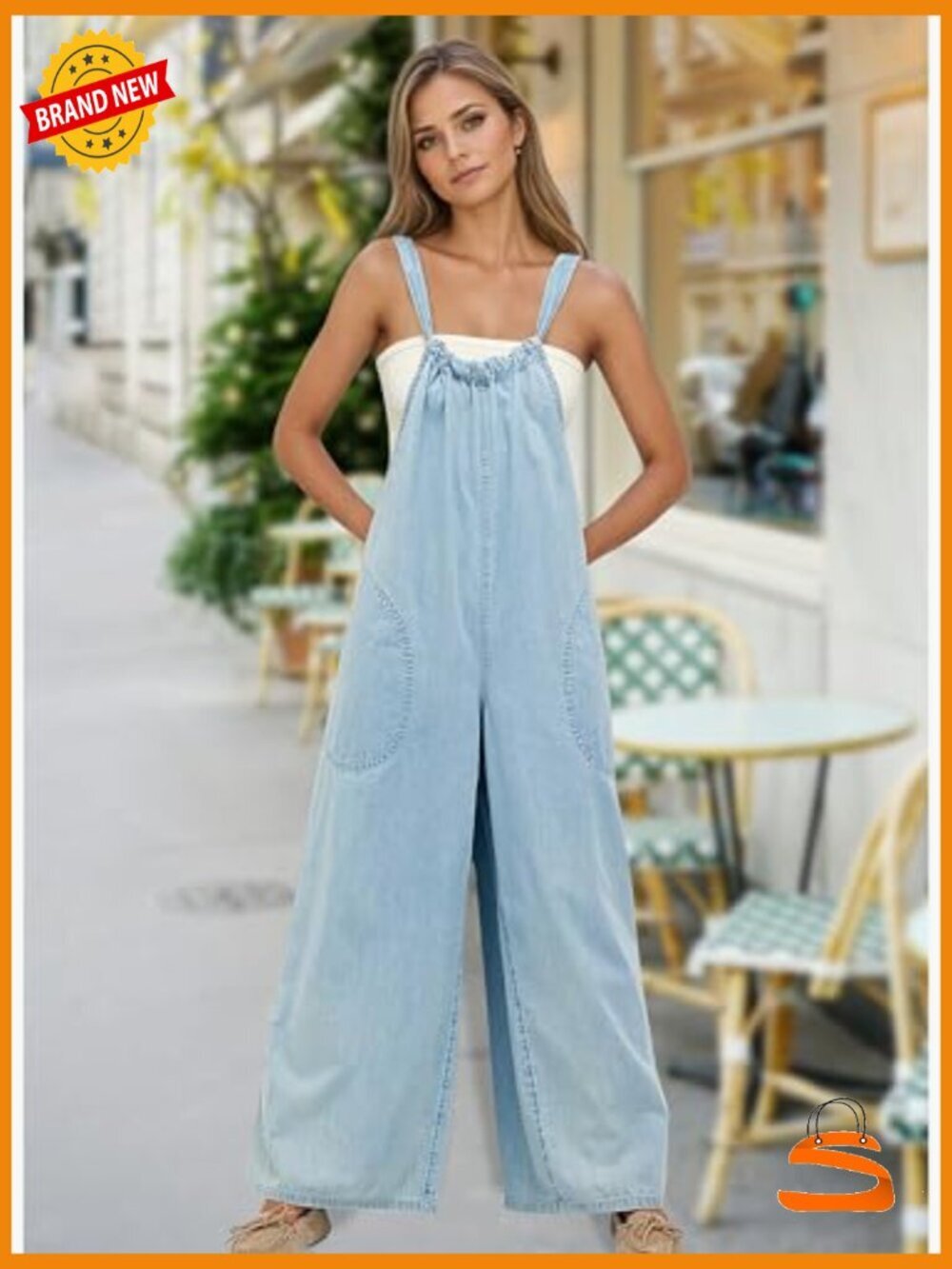Slouchy Denim Overalls Wide Leg Jumpsuit Adjustable Tie Back Backless - Picture 3 of 7
